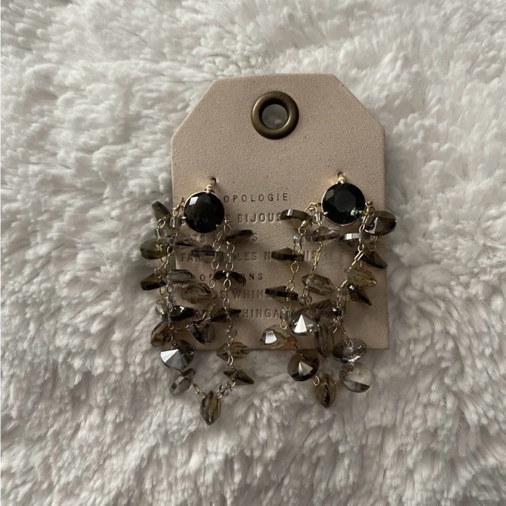 Anthropologie Elegant Black and grey glass drop Earrings